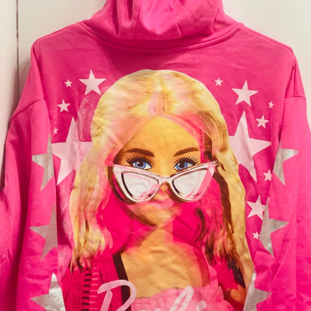 Hot Pink Superstar Barbie Zip up Hoodie Sweatshirt - Picture 6 of 6